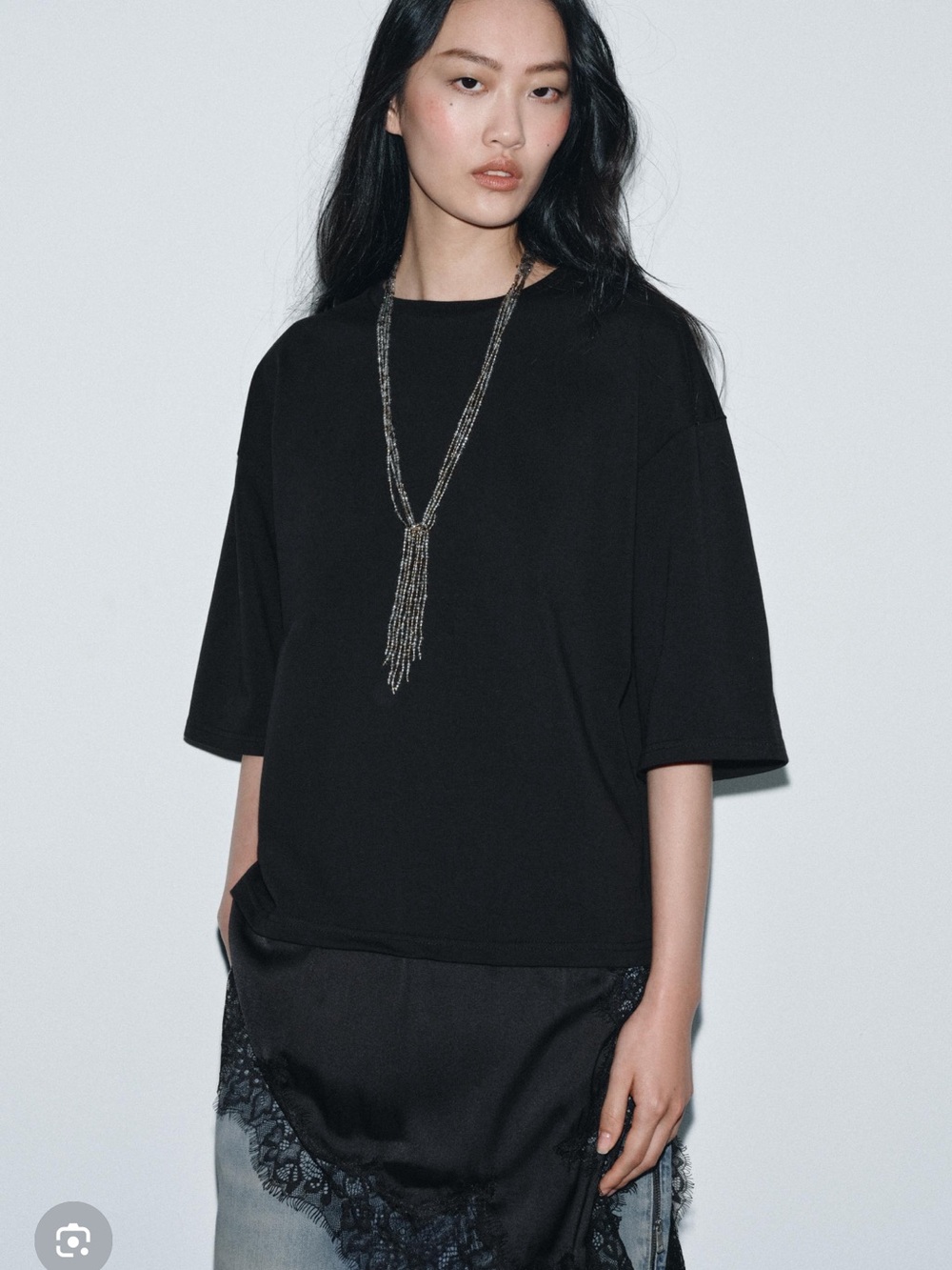 ZARA Black Oversized Short-Sleeve Tee
